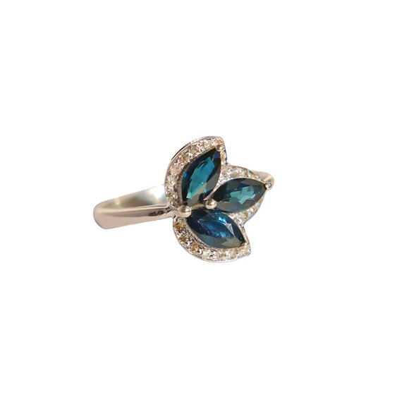 Genuine Sapphire and Diamond Ring in 925 Sterling Silver - Picture 2 of 6